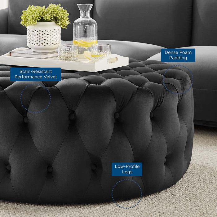 Ottomans Amour Tufted Button Large Round Performance Velvet Ottoman -Free Shipping at Bohemian Home Decor
