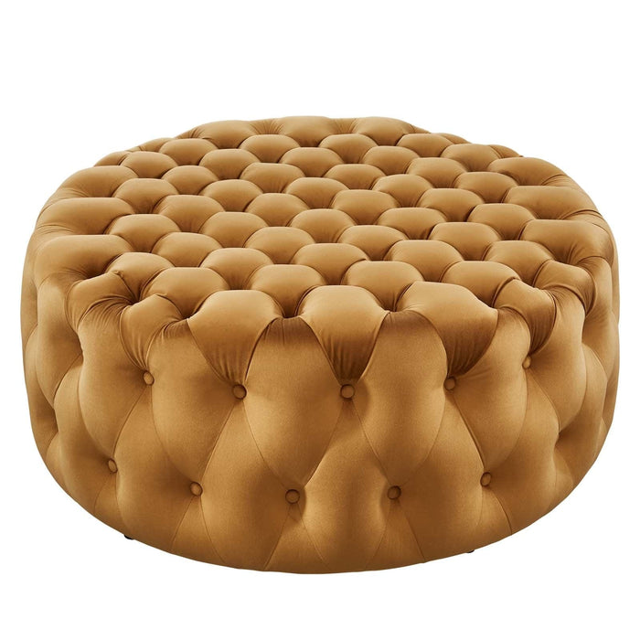 Ottomans Amour Tufted Button Large Round Performance Velvet Ottoman Cognac -Free Shipping at Bohemian Home Decor