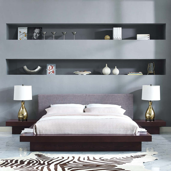 Freja 3 Piece Queen Fabric Bedroom Set (Cappuccino) | Bohemian Home Decor