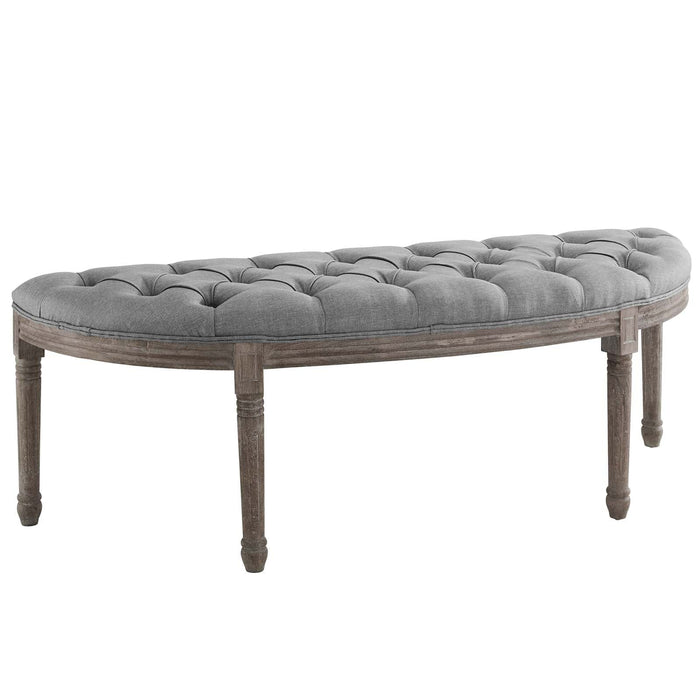 Benches Esteem Vintage French Upholstered Fabric Semi-Circle Bench Light Gray -Free Shipping at Bohemian Home Decor