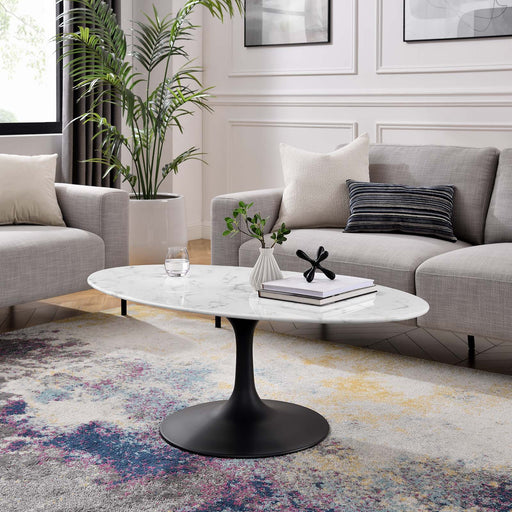 Lippa 48" Oval Artificial Marble Coffee Table | Bohemian Home Decor