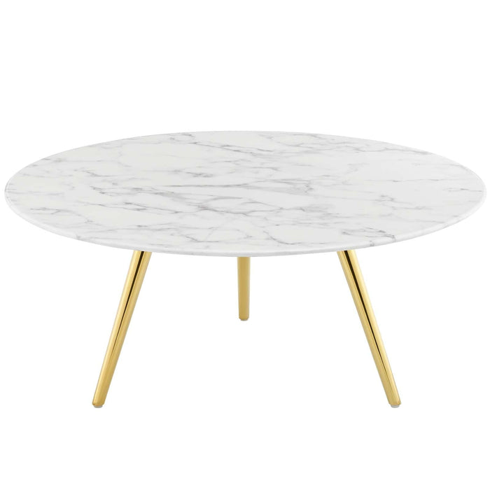 Lippa 36" Round Artificial Marble Coffee Table with Tripod Base II | Bohemian Home Decor