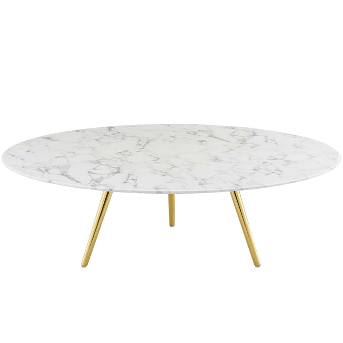 Lippa 47" Round Artificial Marble Coffee Table with Tripod Base | Bohemian Home Decor