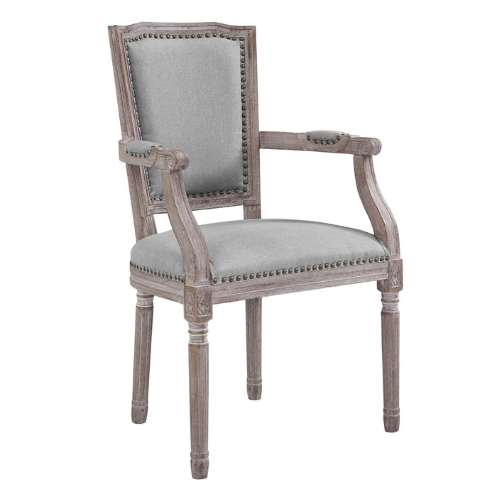 Dining Chairs Penchant Vintage French Upholstered Fabric Dining Armchair Light Gray -Free Shipping at Bohemian Home Decor