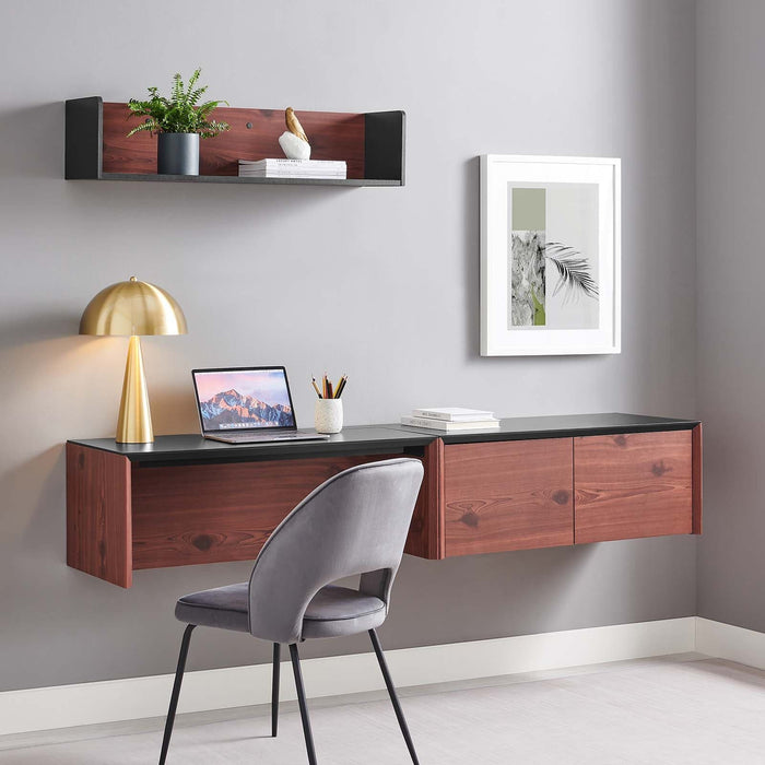 Kinetic 38" Wall-Mount Office Desk With Cabinet and Shelf | Bohemian Home Decor