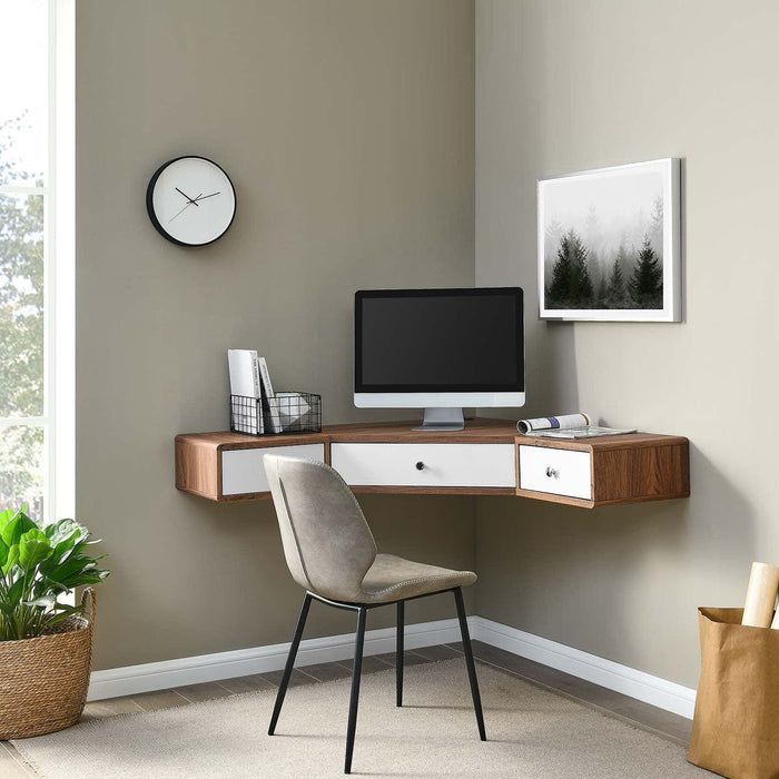 Transmit 47" Wall Mount Corner Walnut Office Desk | Bohemian Home Decor
