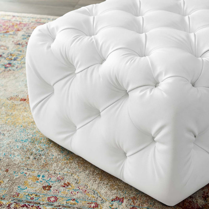 Amour Tufted Button Square Faux Leather Ottoman | Bohemian Home Decor