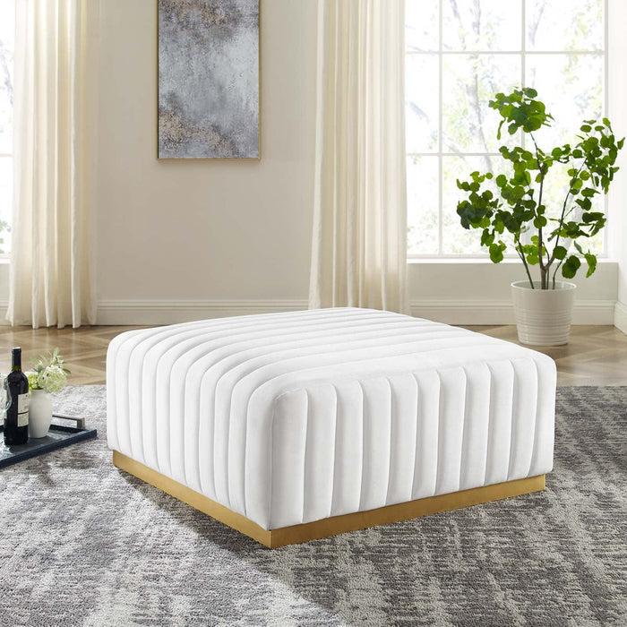 Conjure Channel Tufted Performance Velvet Ottoman | Bohemian Home Decor