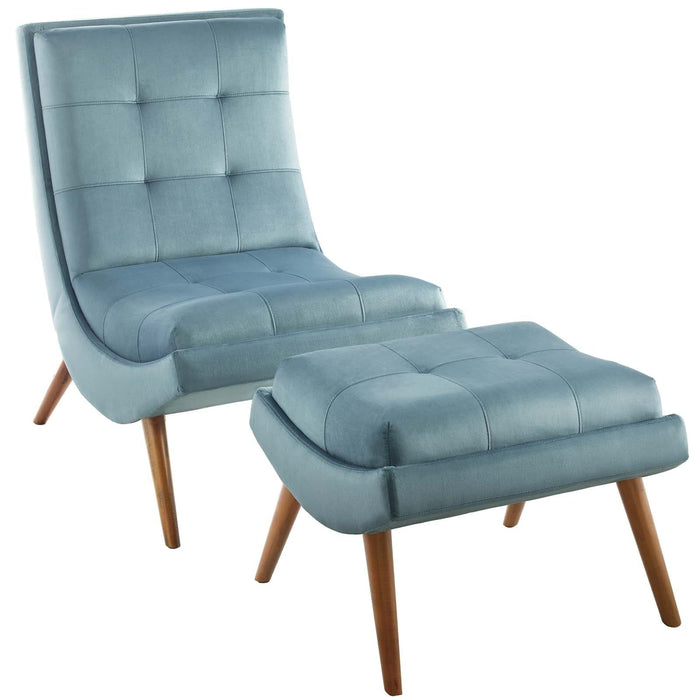 Ramp Upholstered Performance Velvet Lounge Chair and Ottoman Set | Bohemian Home Decor