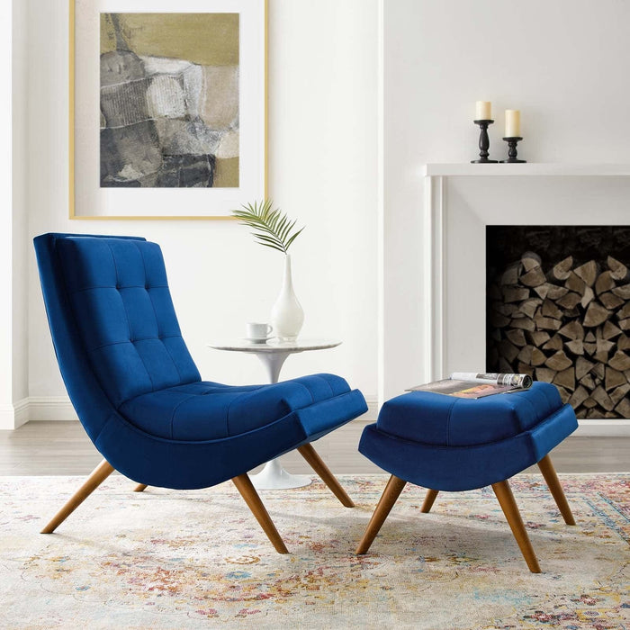 Ramp Upholstered Performance Velvet Lounge Chair and Ottoman Set | Bohemian Home Decor