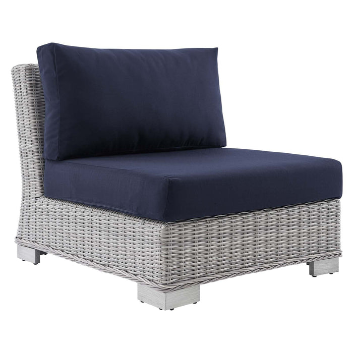 Outdoor Armchair Conway Sunbrella® Outdoor Patio Wicker Rattan Armless Chair Light Gray Navy -Free Shipping at Bohemian Home Decor