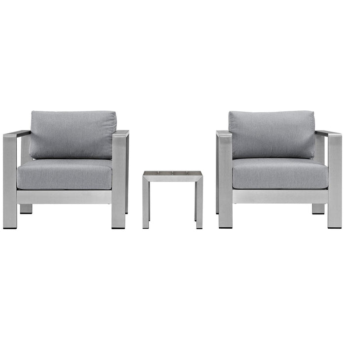 Outdoor Armchair Shore 3 Piece Outdoor Patio Aluminum Set Silver Gray -Free Shipping at Bohemian Home Decor