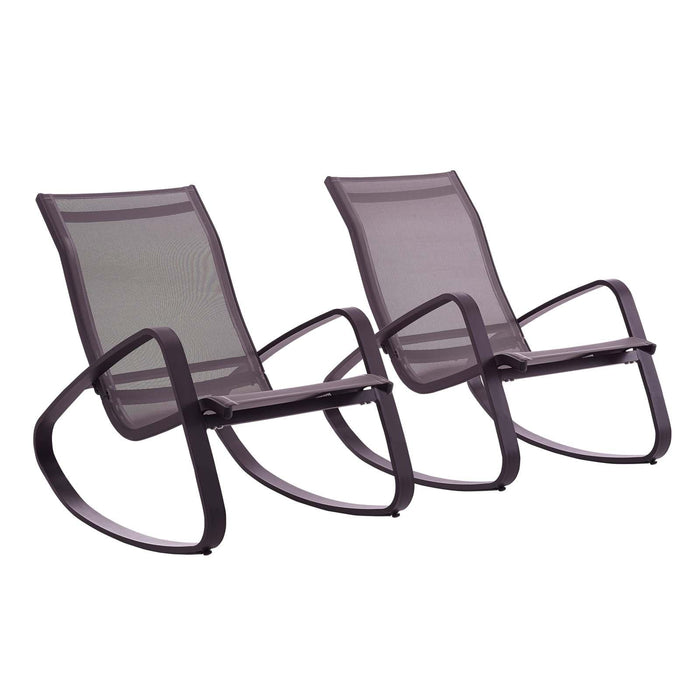 Traveler Rocking Lounge Chair Outdoor Patio Mesh Sling Set of 2 | Bohemian Home Decor