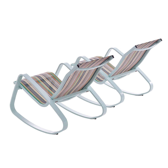 Traveler Rocking Lounge Chair Outdoor Patio Mesh Sling Set of 2 | Bohemian Home Decor