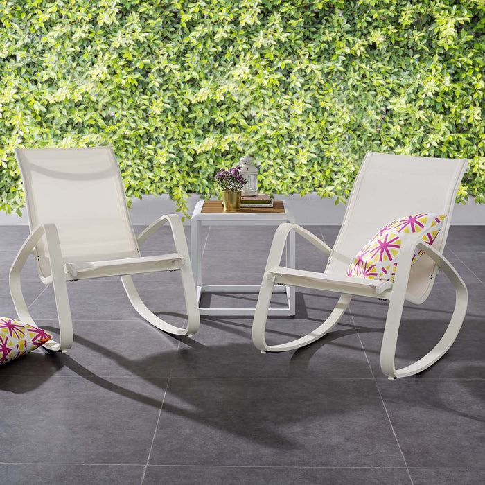 Traveler Rocking Lounge Chair Outdoor Patio Mesh Sling Set of 2 | Bohemian Home Decor