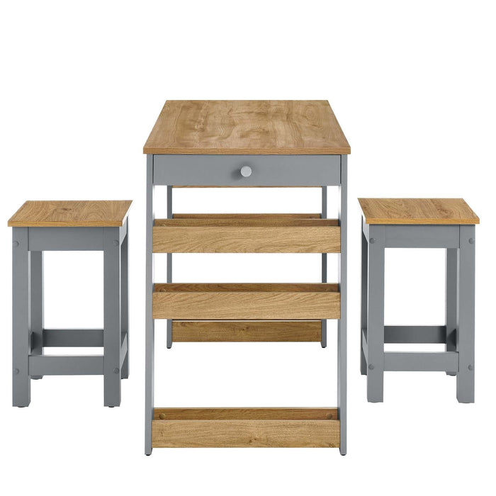 Galley 3-Piece Kitchen Island and Stool Set