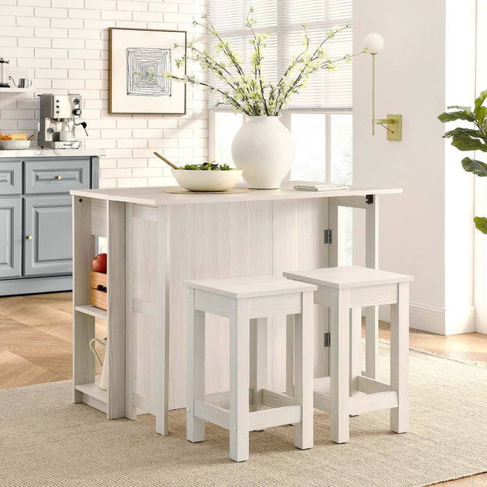 Meadowbrook 3-Piece Kitchen Island and Stool Set