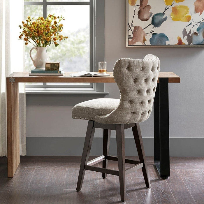Hancock High Wingback Button Tufted Upholstered 27" Swivel Counter Stool with Nailhead Accent | Bohemian Home Decor