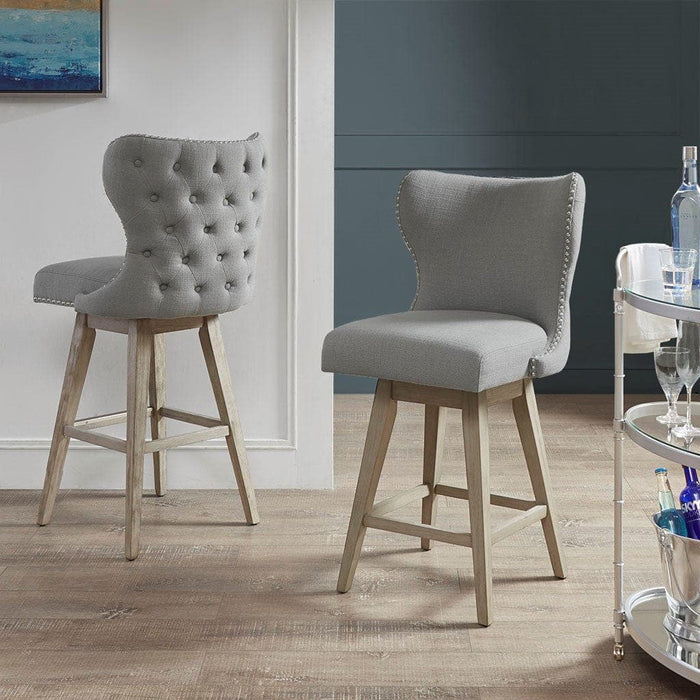Hancock High Wingback Button Tufted Upholstered 27" Swivel Counter Stool with Nailhead Accent | Bohemian Home Decor