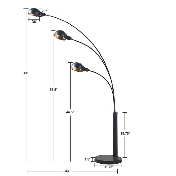 Archer 3-Light Adjustable Tiered Arc Metal Floor Lamp | Bohemian Home Decor