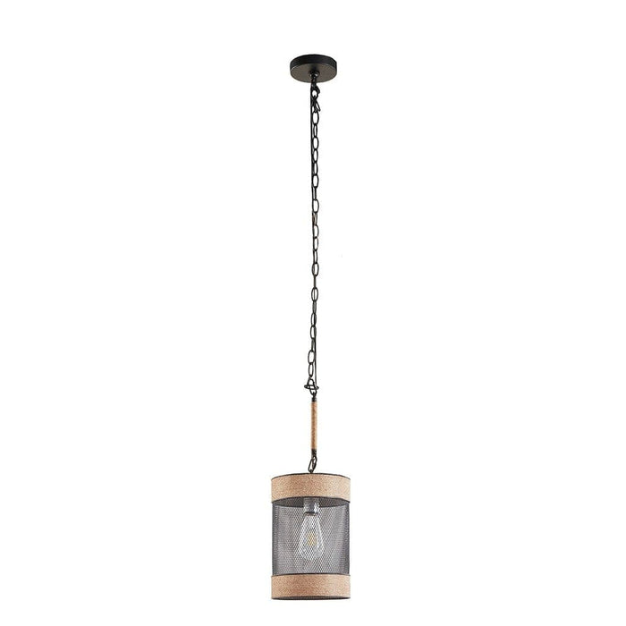 Orion Natural Rope and Metal Mesh Cylinder Pendant | Bohemian Home Decor