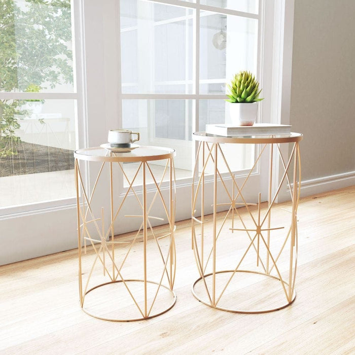 Set of 2 Hadrian Side Tables Gold | Bohemian Home Decor